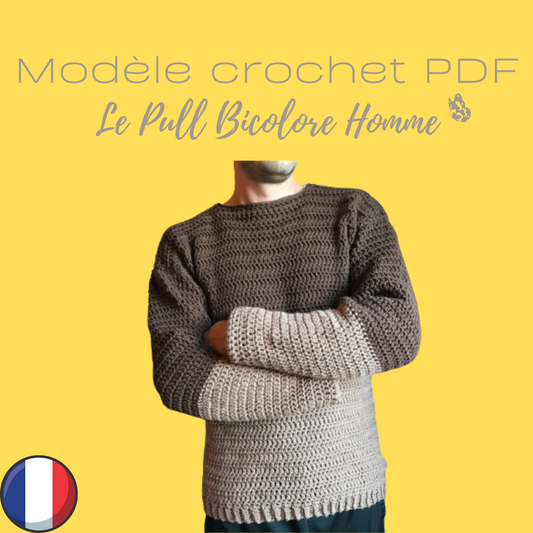 Patron PDF Crochet - Le Pull Bicolore Homme -